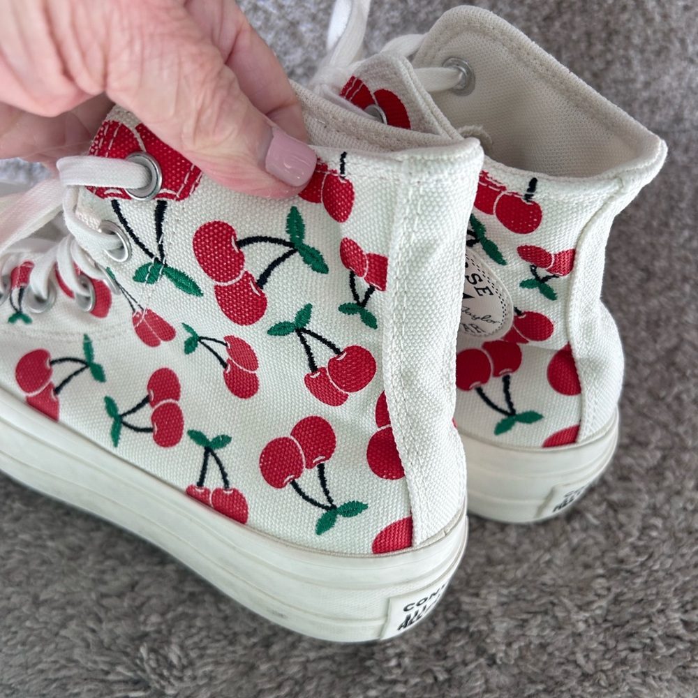 Converse Chuck Taylor All Stars Lift Platform Hi Top Embroidered Cherry Sneakers - Picture 9 of 13